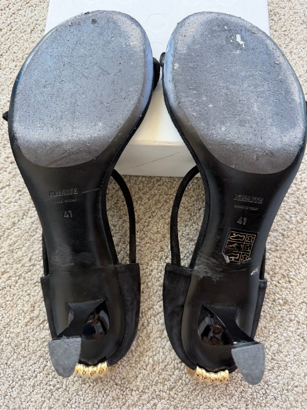 KHAITE Seigel Suede Black Gold Strappy Sandals - Picture 5 of 5